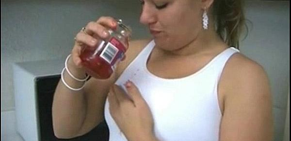  Fat Chubby Teen with nice Tits playing with cherries